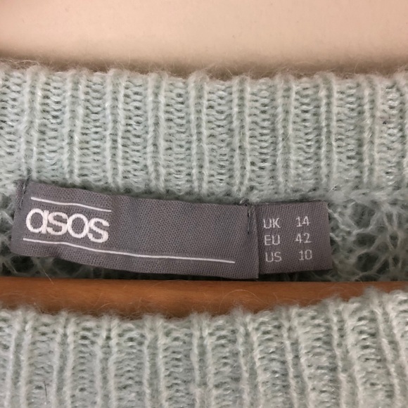 ASOS Sweater Womens 10 Green Open Knit Pullover Ruffles Lightweight - Picture 2 of 10